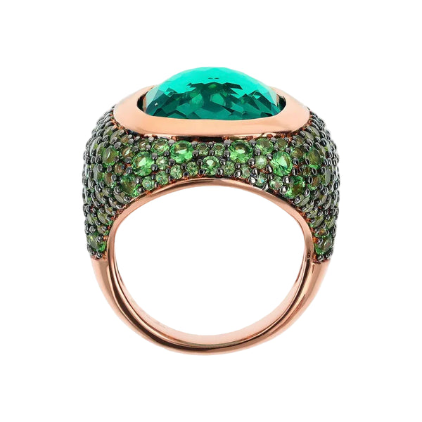 Anillo Bronzallure Chevalier con gema prismática y pavé de circonitas cúbicas verdes