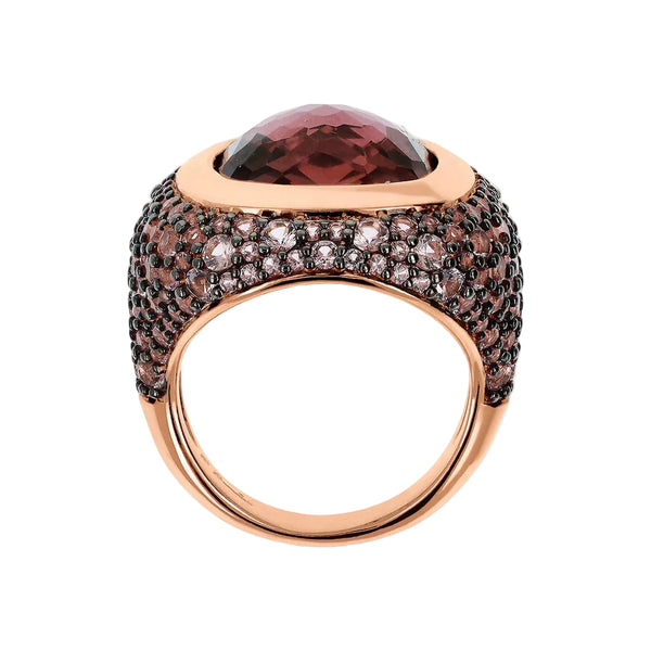 Anillo Bronzallure Chevalier con gema prismática y pavé de circonitas cúbicas rojas