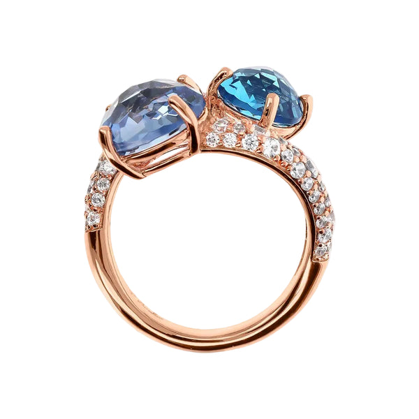 Anello Bronzallure Contrarié Con Prisma Gem Tonde Spinelli Blu E Pavé Di Cubic Zirconia WSBZ02389.BLU-SP-54