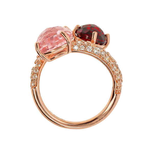Anello Bronzallure Contrarié Con Prisma Gem Tonde E Pavé Di Cubic Zirconia Morganite Rubellite WSBZ02389.RM-RU-56