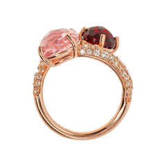 Anillo Bronzallure Contrarié con prisma de gema redonda y pavé de circonitas cúbicas de morganita y rubelita