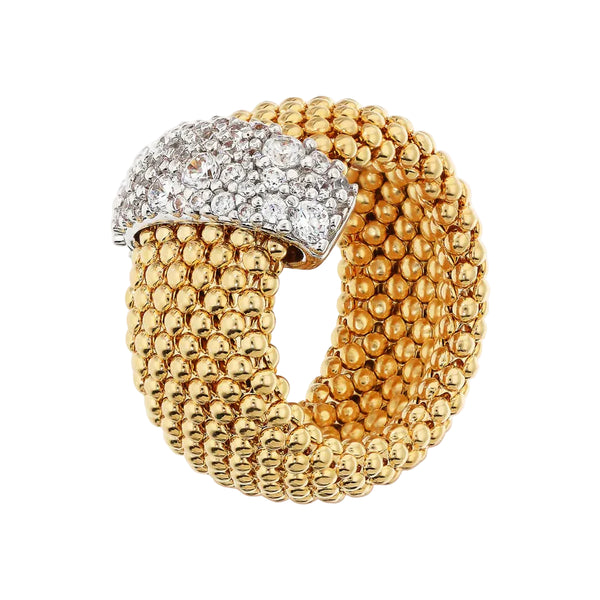 Anillo Bronzallure de malla dorada con diseño de palomitas de maíz y pavé de circonitas cúbicas
