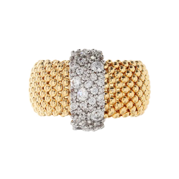 Anillo Bronzallure de malla dorada con diseño de palomitas de maíz y pavé de circonitas cúbicas