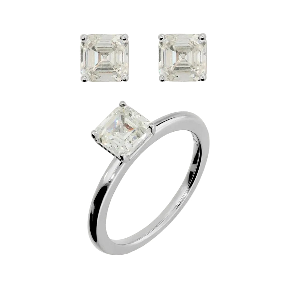 Conjunto de anillo y pendientes Bronzallure de solitario con corte cojín y circonitas