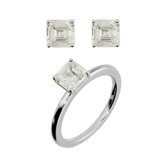 Conjunto de anillo y pendientes Bronzallure de solitario con corte cojín y circonitas