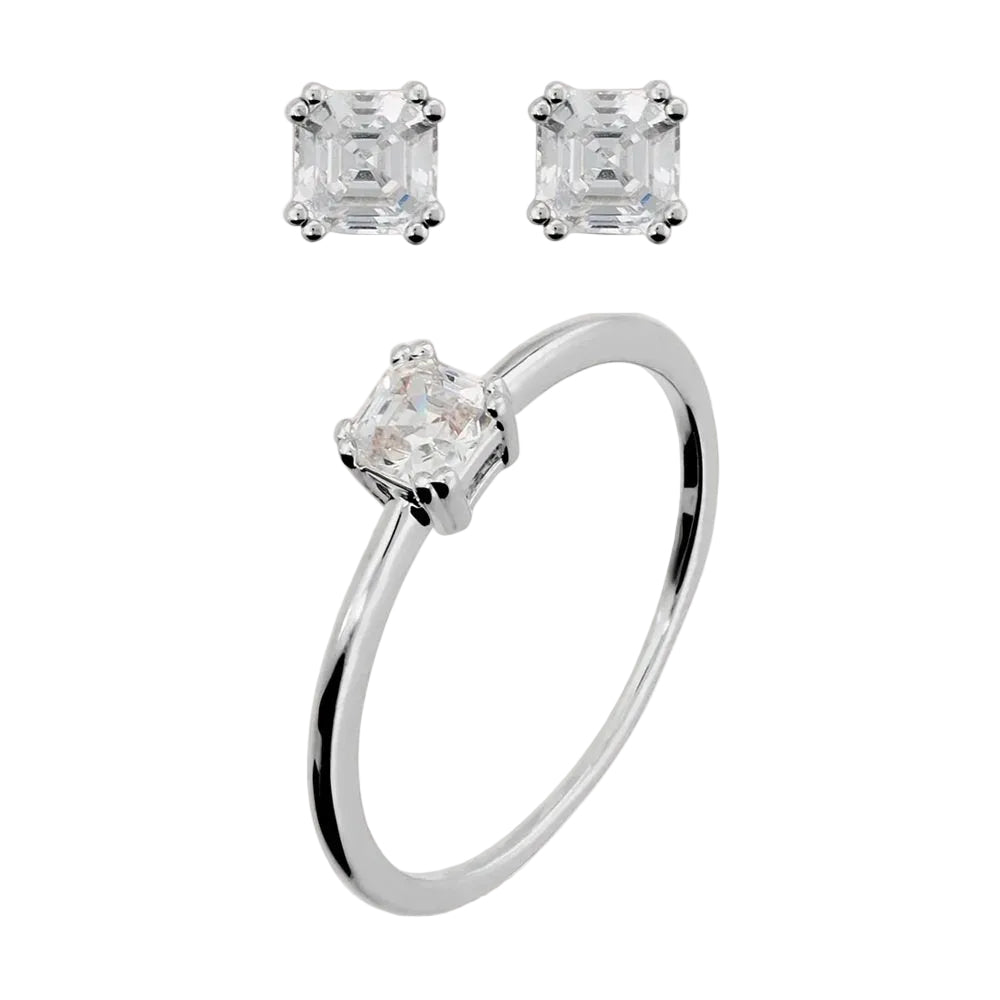 Bronzallure Diamond Cut Solitaire Ring and Earrings Set with Zirconia