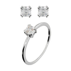 Bronzallure Diamond Cut Solitaire Ring and Earrings Set with Zirconia