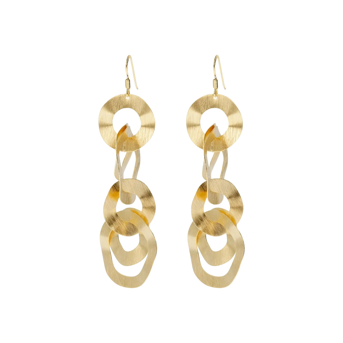 Etrusca Drop Earrings with Irregular and Satin Surface Rings WSET00319.YG