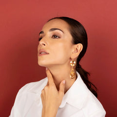 Etrusca Drop Earrings with Irregular and Satin Surface Rings WSET00319.YG