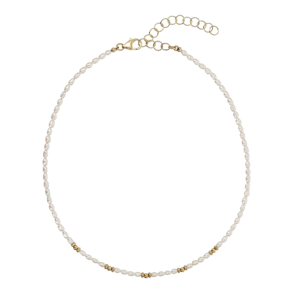 Collana Etrusca Girocollo in Argento 925 placcato Oro Giallo 18kt con Sfere Golden e Perle a Chicco d'Acqua Dolce WSET00781.YG