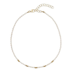 Etruscan Choker Necklace in 18kt Yellow Gold Plated 925 Silver with Golden Spheres and Freshwater Rice Pearls WSET00781.YG