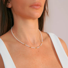 Etruscan Choker Necklace in 18kt Yellow Gold Plated 925 Silver with Golden Spheres and Freshwater Rice Pearls WSET00781.YG