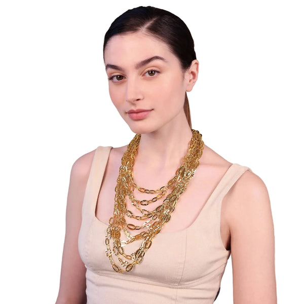 Collar etrusco de varias vueltas con cadena ovalada martillada
