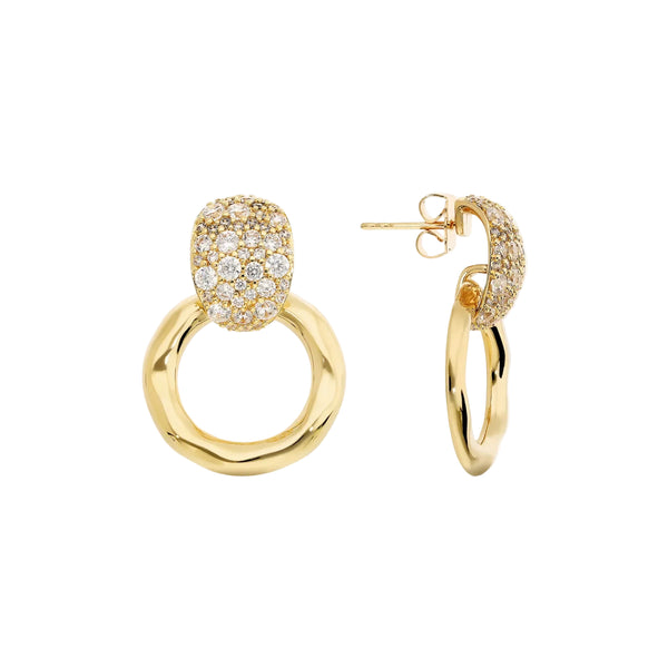 Orecchini Etrusca Pendenti ad Anello Martellati con Pavé di Cubic Zirconia WSET00865.YG