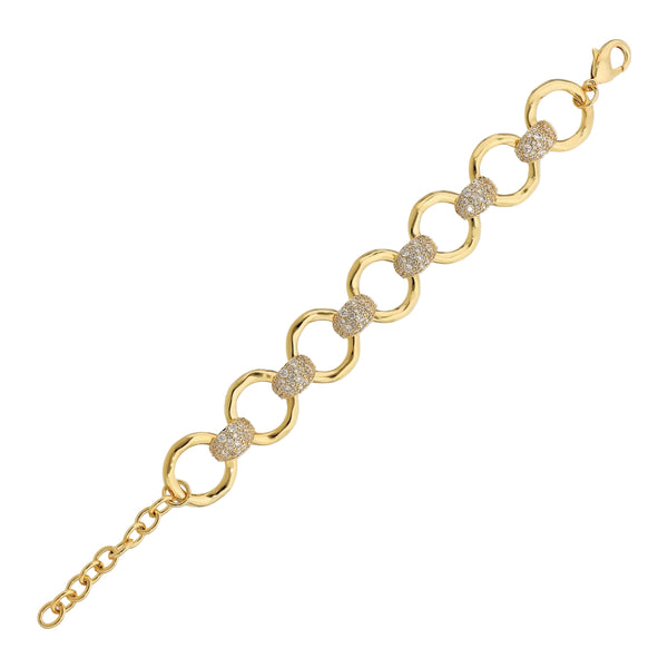 Bracciale Etrusca Con Maglie Ad Anello Martellate E Pavé Di Cubic Zirconia WSET00867.YG