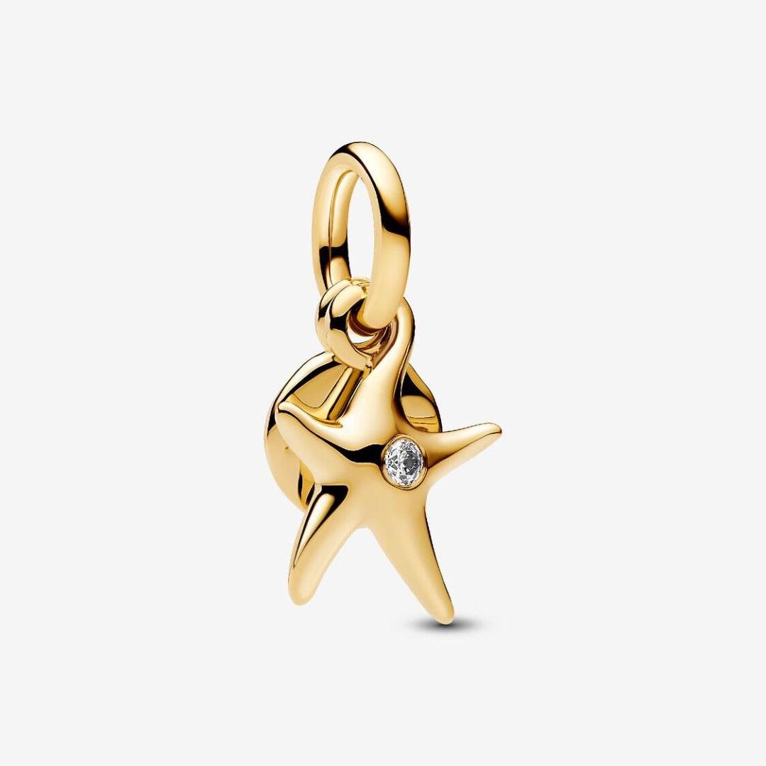 Charm colgante de estrella de mar Pandora "Darling" chapado en oro de 14 k