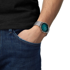 Reloj Tissot Everytime con esfera verde y correa de malla milanesa