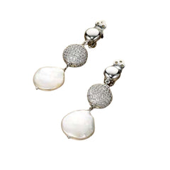 Lelune Earrings with Pavé Sphere and Pearl