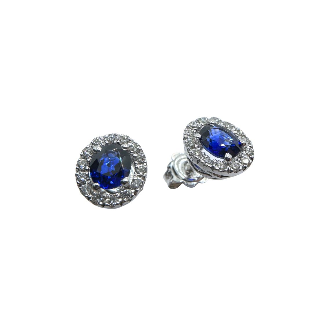 Golay 18KT White Gold Stud Earrings with Natural Sapphires and Diamonds