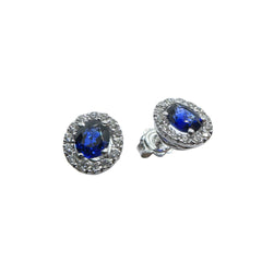 Golay 18KT White Gold Stud Earrings with Natural Sapphires and Diamonds