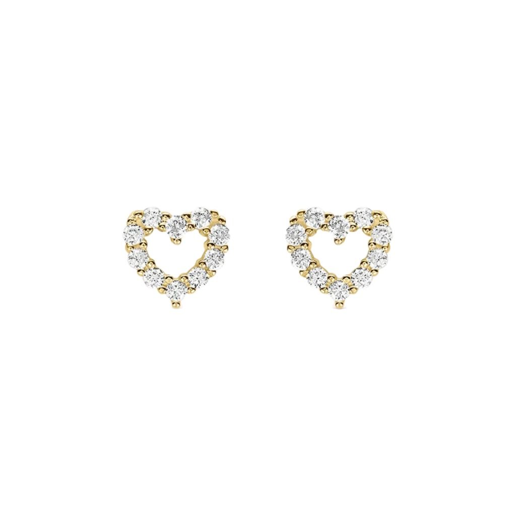 Stroili Bon Ton 9K Yellow Gold Heart Stud Earrings with Cubic Zirconia 1401791