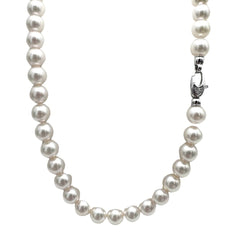 Collane con Perle Akoya 8 mm e Moschettone in Oro Bianco e Brillanti CLP006
