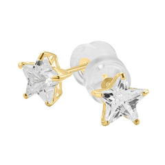 Stroili Bon Ton Star Lobe Earrings 9 KT Yellow Gold Cubic Zirconia 1418106