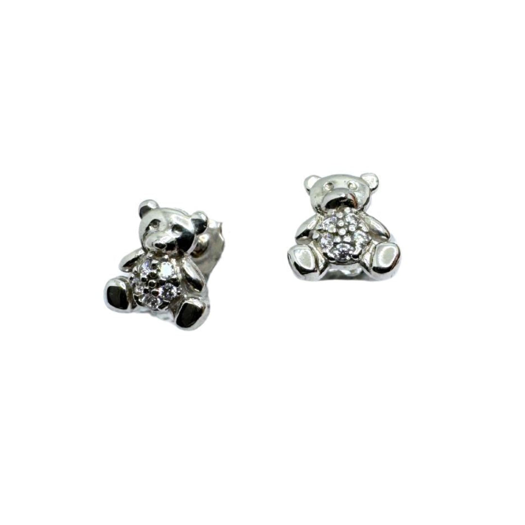 Orecchini Orsetti in Oro Bianco 18 KT con Zirconi OR025