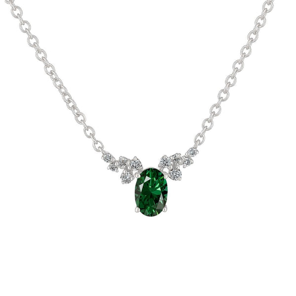 Collar geométrico en oro blanco con esmeralda ovalada y diamantes