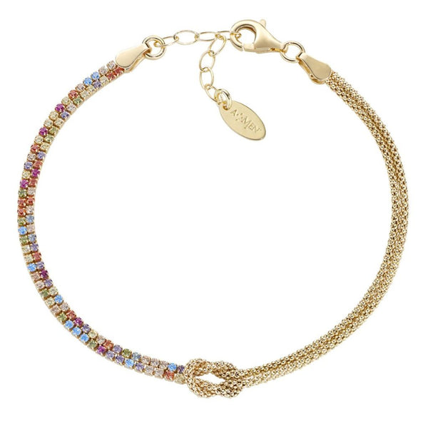 Bracciale Amen Nodo d'Amore Dorato con Zirconi Multicolor BRNOAMGMZ16