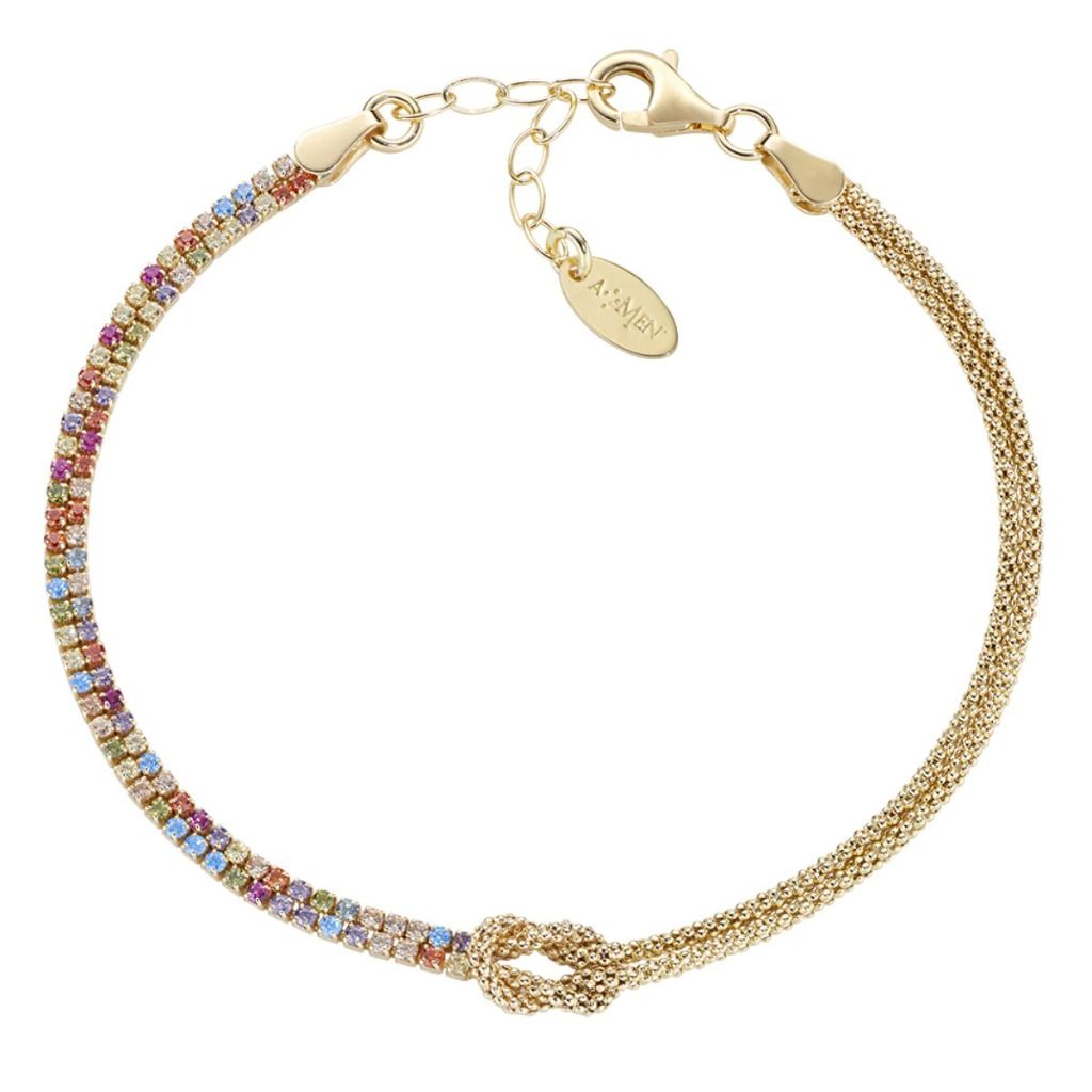 Bracciale Amen Nodo d'Amore Dorato con Zirconi Multicolor BRNOAMGMZ16