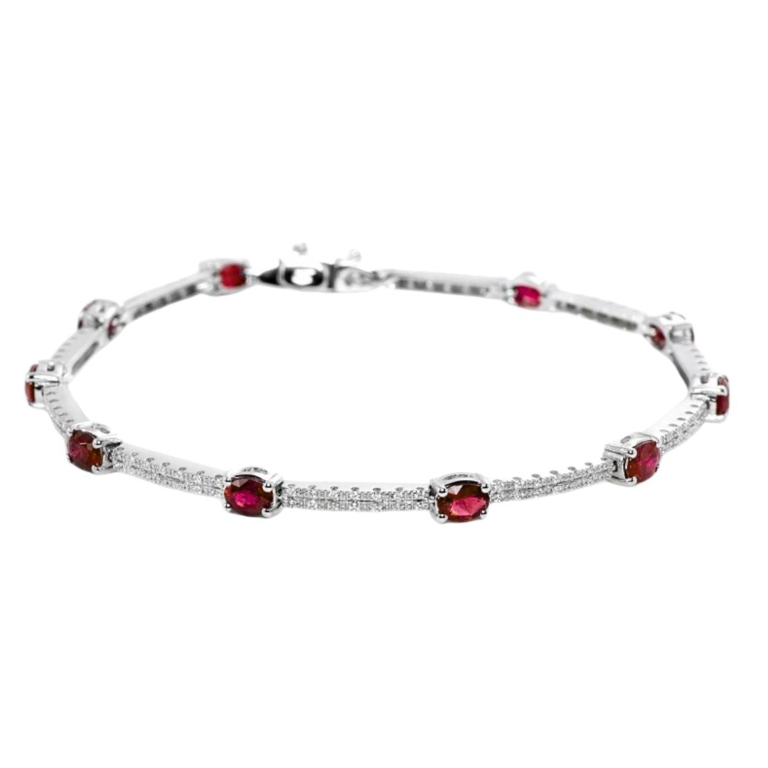 Pulsera de tenis Mirco Visconti de oro blanco con rubíes y diamantes