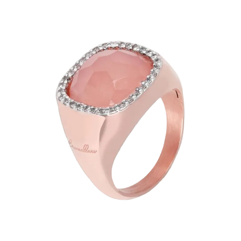 Bronzallure Ring in Golden Rosè with Pink Chalcedony