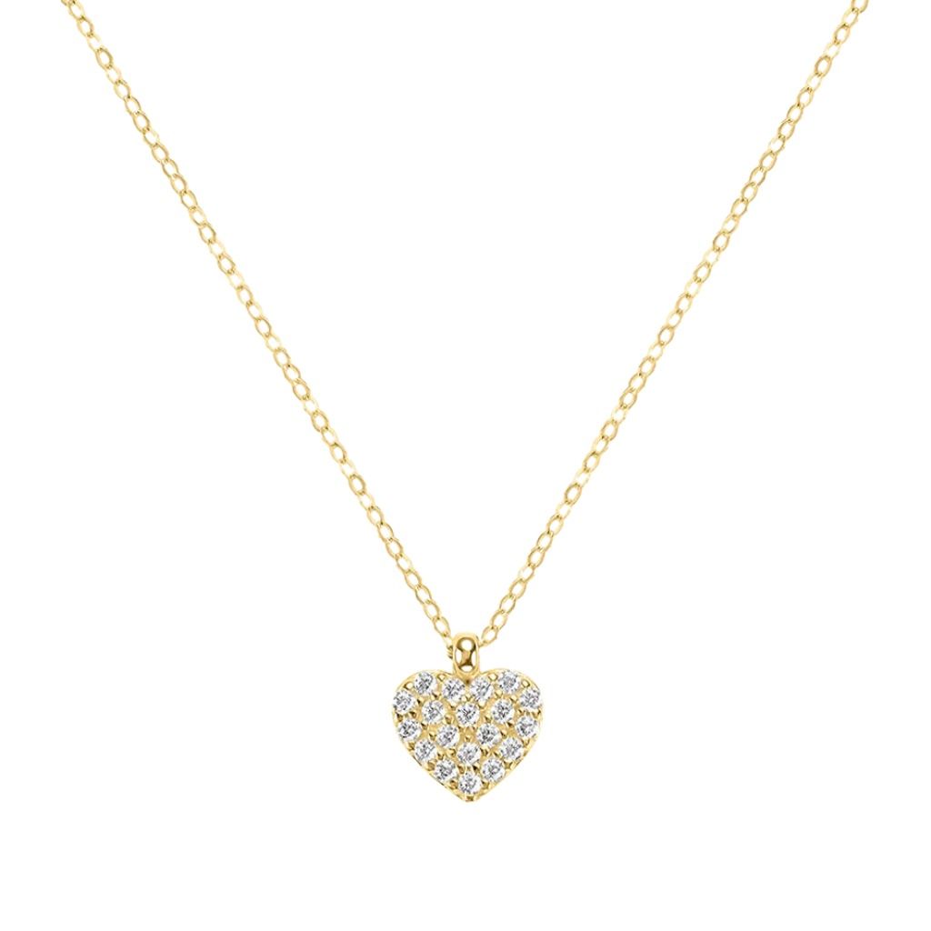 Stroili Claire 9 KT Yellow Gold Heart Necklace with Rolò Chain and Cubic Zirconia 1411983