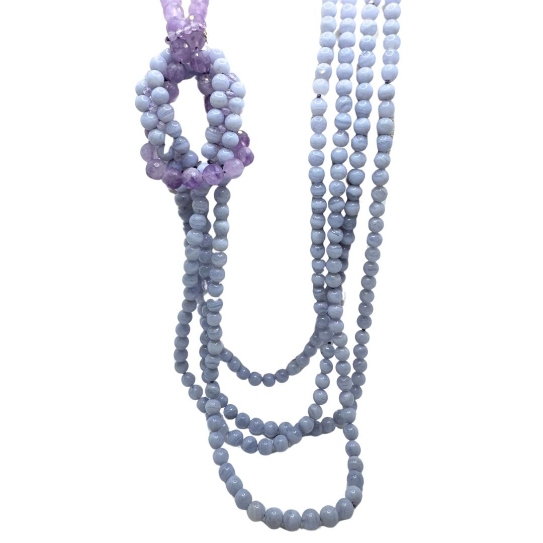 Rajola Abbracci Necklace with Amethyst and Chalcedony