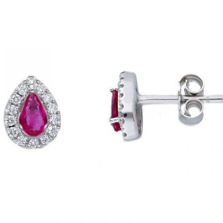 Pendientes Bibigì de oro blanco con rubíes de talla gota y un marco de diamantes