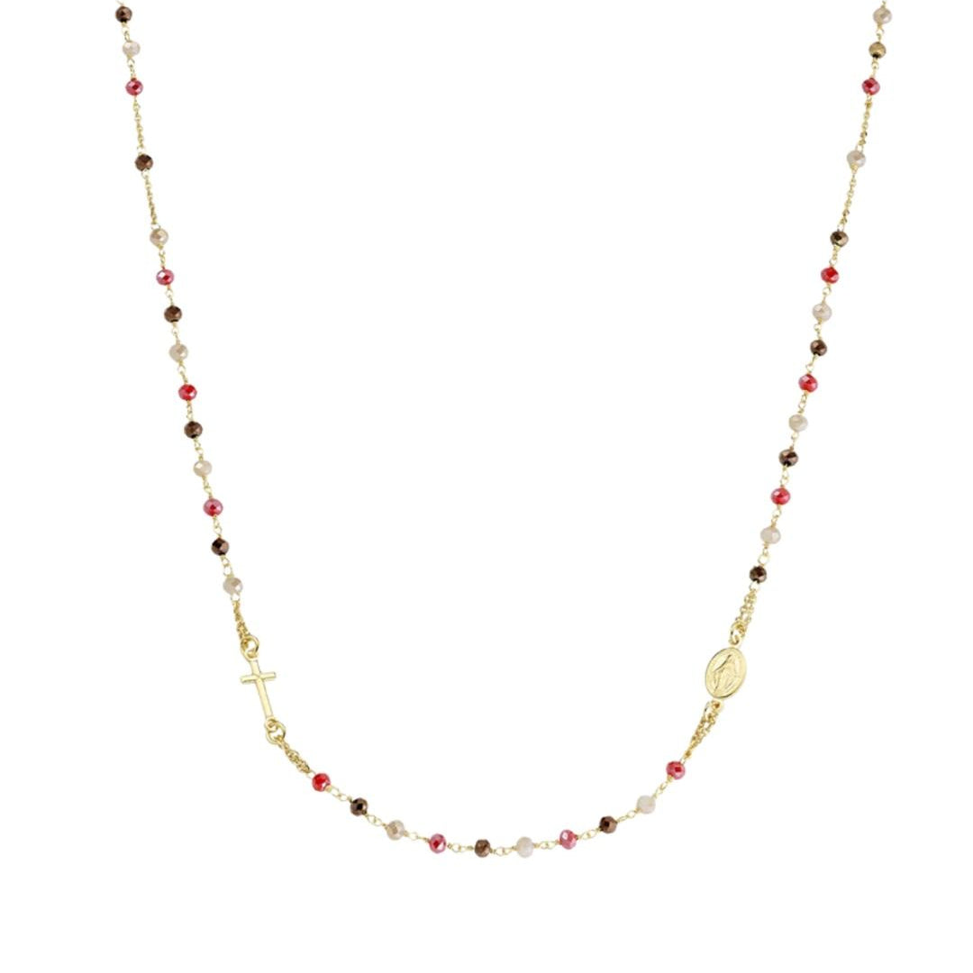 Amen Rosary Necklace Gold Choker with Multicolor Crystals