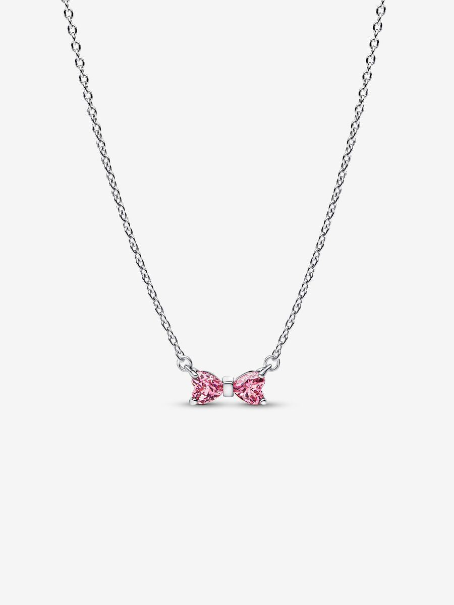 Collar Pandora con lazo rosa brillante