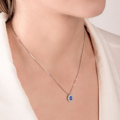 Collana Mirco Visconti in Oro Bianco con Zaffiro Taglio Ovale e Contorno di Diamanti MV347/B10Z