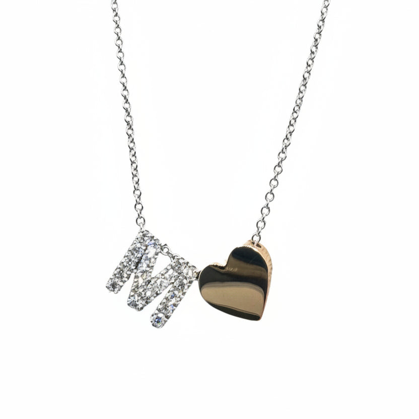 Iannelli Hand Made Necklace with Rose Gold Heart Pendant and Letter M with White Gold Diamonds