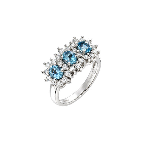 Anello Trilogy Mirco Visconti in Oro Bianco 18 KT Diamanti e Acquamarine MV295