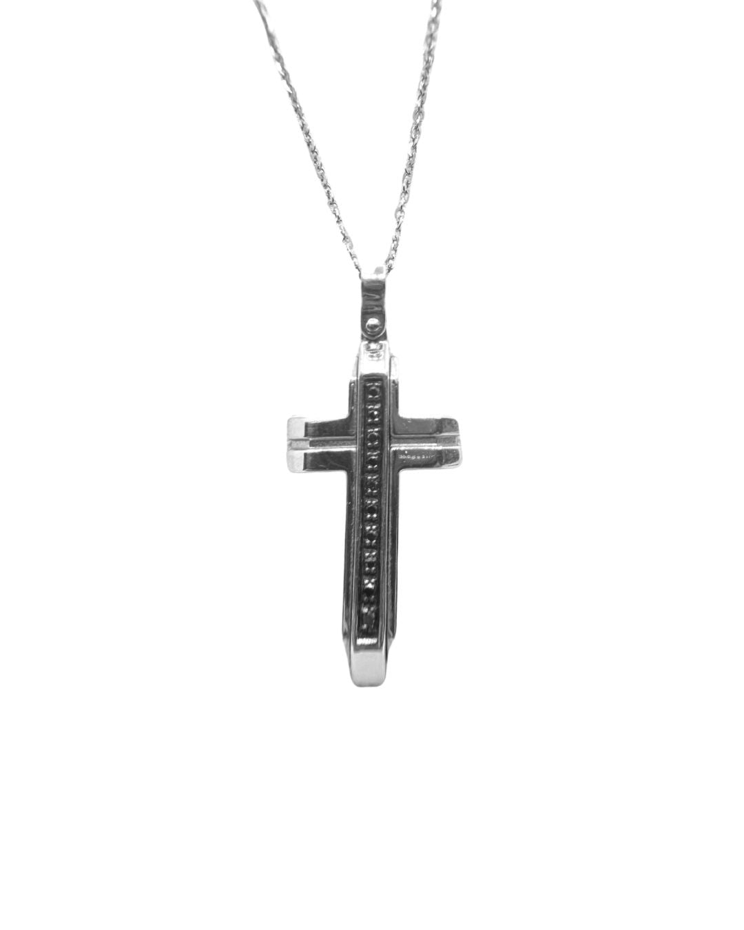 Collana Zancan da Uomo in Oro Bianco con Croce Pendente con Diamanti Neri