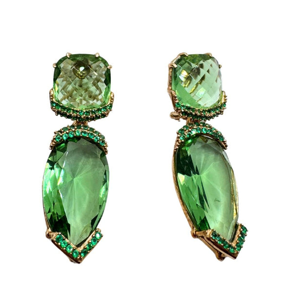 Orecchini Fiorini in Argento con Quarzo Verde e Zirconi 0124AG10880113D