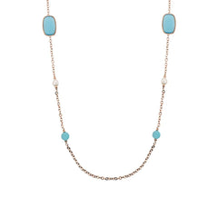 Collana Bronzallure Lunga con Pietre Effetto Occhio di Gatto e Perle d'Acqua Dolce