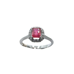 Anillo Bibigì en oro blanco con rubí o zafiro de talla octogonal y diamantes