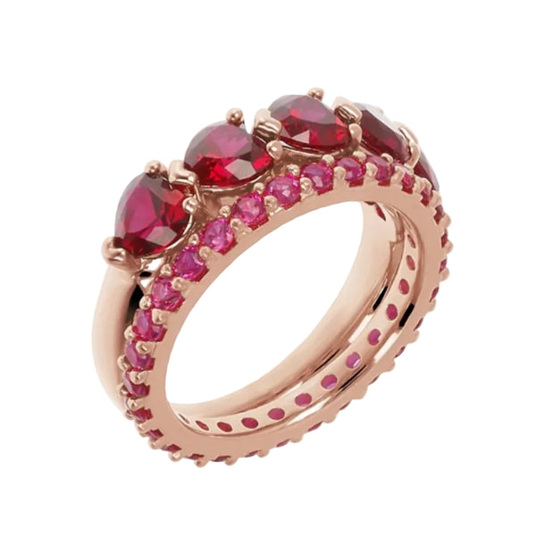 Anello Bronzallure Doppio In Golden Rose Con Pietre Rosse WSBZ01996.RED-54