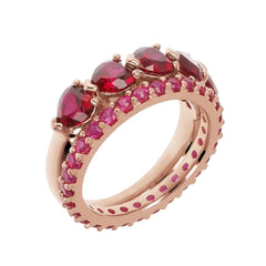 Bronzallure Double Ring in Golden Rose with Red Stones