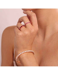 Bronzallure Double Ring in Golden Rose with Red Stones