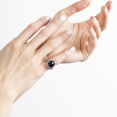 Nove25 Oval Dotted Chevalier Ring with Black Onyx