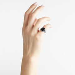 Nove25 Oval Dotted Chevalier Ring with Black Onyx